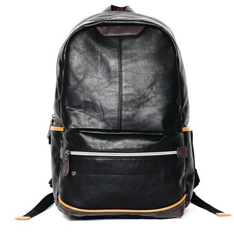 Leisure PU Leather and Zip Design Men's Backpack - Noir 