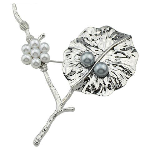 Stylish Faux Pearl Branch Flower Shape Brooch For Women - Argent 