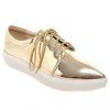 Simple Patent Leather and Lace-Up Design Flat Shoes For Women - d'or 35