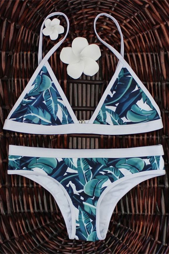 Ensemble de bikini bas levé imprimé palmier feuilles - multicolore S