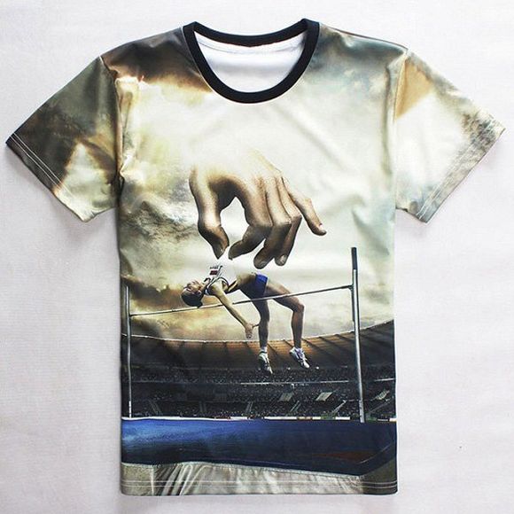 T-shirt Modish Motif col rond 3D Originalité hommes à manches courtes - multicolore L