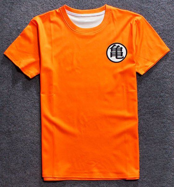 3D Chinese Character Print Round Neck Short Sleeve Men's T-Shirt - Orange S