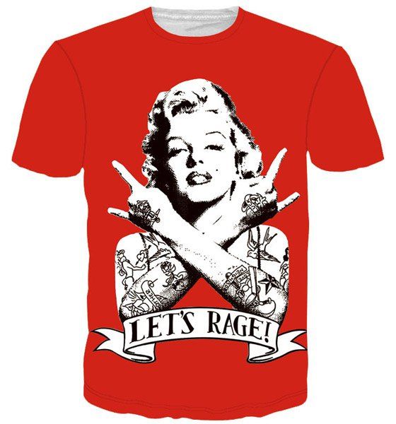 3D rock Marilyn Monroe Imprimer ronde T-shirt de cou à manches courtes hommes - Rouge L