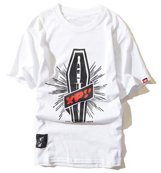 

3D Letter and Dagger Print Round Neck Short Sleeve Men's T-Shirt, White