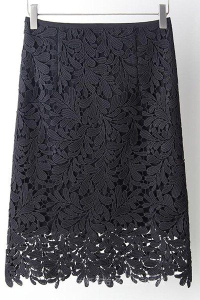 Elegant High Waist Cut Out Solid Color Lace Skirt For Women - BLACK 3XL