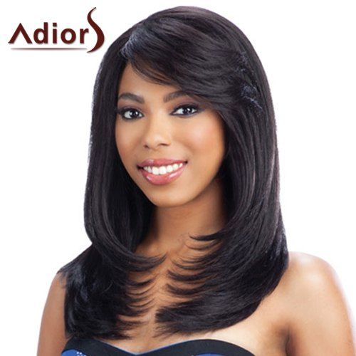 

Fluffy Natural Wavy Black Noble Long Side Bang Synthetic Wig For Women