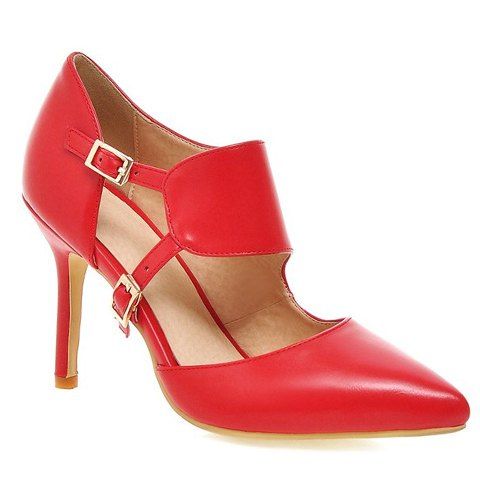 

Fashionable Pointed Toe and Double Buckle Design Women's Pumps, Red