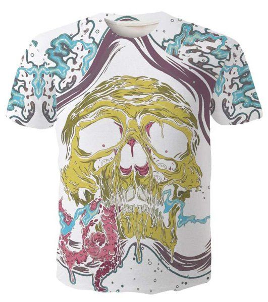 T-shirt élégant modèle col rond abstrait crâne hommes à manches courtes - multicolore 2XL