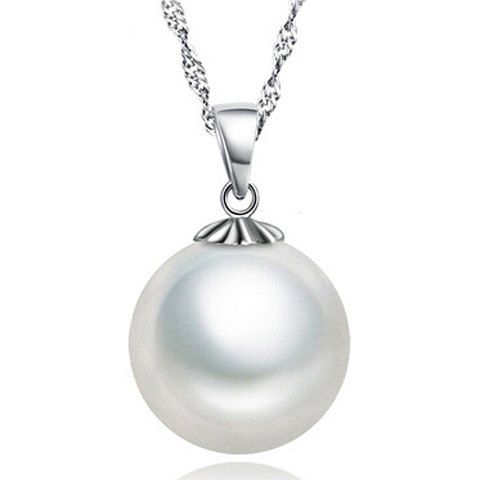 Collier avec pendentif Charme Faux Perle pour les femmes - Blanc 