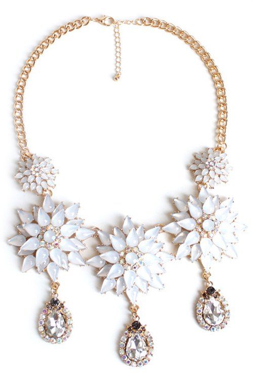 Collier avec pendentif exquis floral pour les femmes - Blanc 