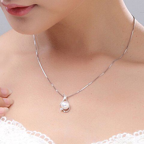 Collier avec pendentif en strass Charme Faux Perle pour les femmes - Argent 