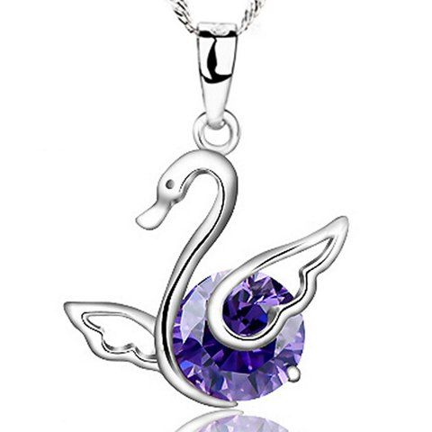 Stunning Faux Amethyst Swan Pendant Necklace For Women - Pourpre 