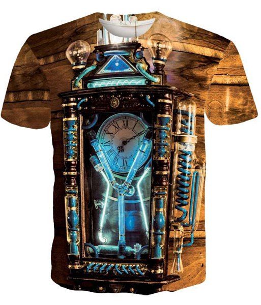 T-shirt élégant modèle col rond Vintage Clock hommes à manches courtes - multicolore M