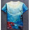 3D Seawater and Cartoon Figure Print Round Neck Short Sleeve Men's T-Shirt - Bleu M