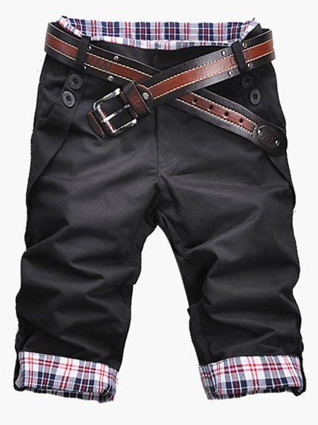 Zip Casual Fly Plaid Cuff Cinq pantalons pour hommes - Noir 3XL