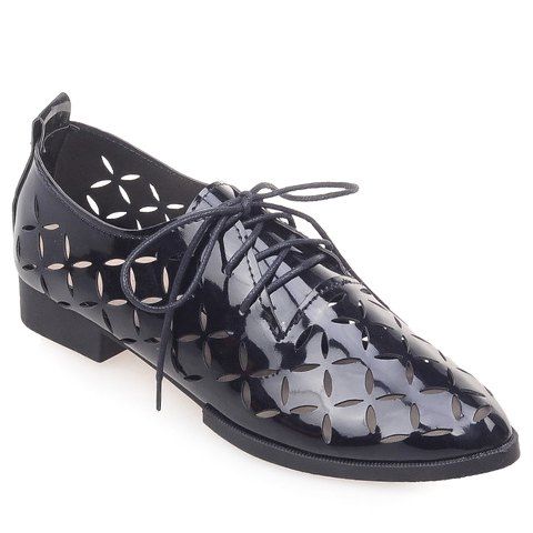

Casual Hollow Out and Lace-Up Design Flat Shoes For Women, Black
