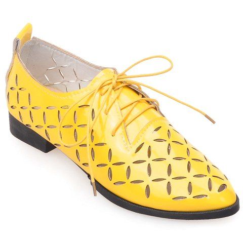 Casual Hollow Out and Lace-Up Design Flat Shoes For Women - Jaune 38