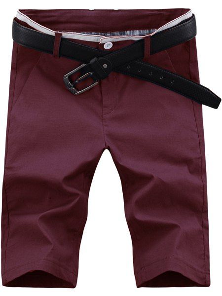 Zip Casual Fly couleur solide cinquième pantalons pour hommes - Rouge vineux 32