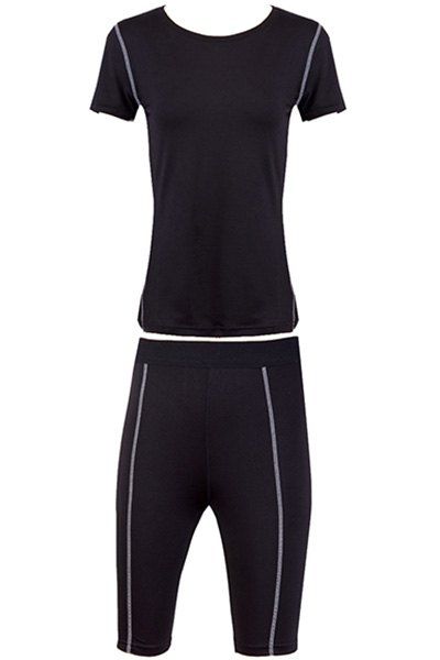 Stylish Round Neck Fitted Quick-Dry Women's Activewear Suit - Noir XL