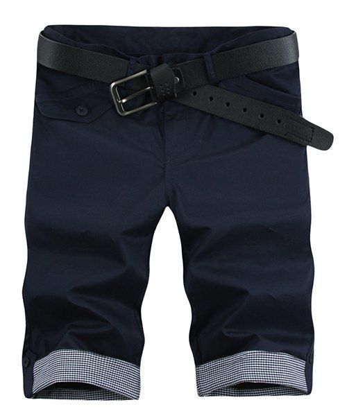 Fashion Pocket Plaid Cuff Zip Fly Cinq pantalons pour hommes - Cadetblue 34