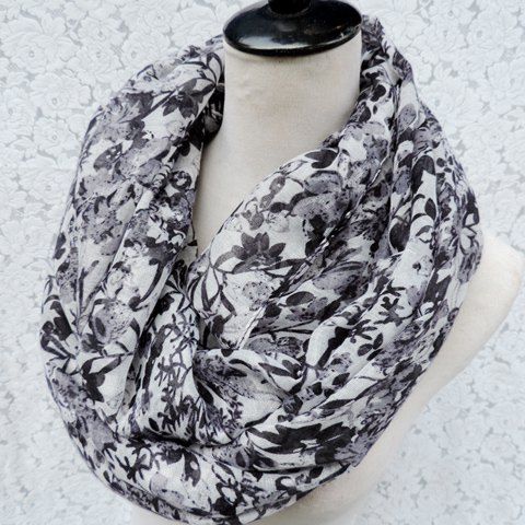 Chic Full Flower and Leaf Pattern Women's Voile Scarf - Noir 