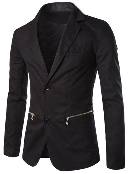 Casual Solid Color Pocket Zipper Blazer pour homme - Noir XL