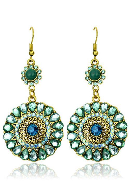 Boucles d'oreilles rondes Exquisite Bohemia Faux cristal pour les femmes - Bleu 