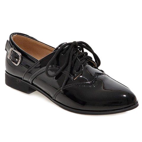 Concise Patent Leather and Buckle Design Women's Flat Shoes - Noir 39