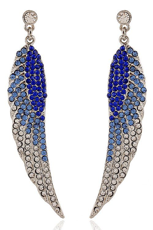 Paire de délicates Rhinestoned Wing Boucles d'oreilles de forme pour les femmes - Bleu Saphir 