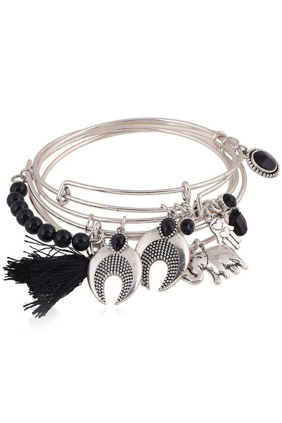 Ethnique style Knitting Tassel Elephant Bracelet pour les femmes - Noir 