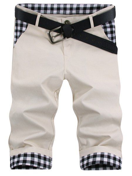 Modish Straight Leg Plaid Imprimer Shorts épissage Zipper Fly Hommes - Blanc Cassé 31