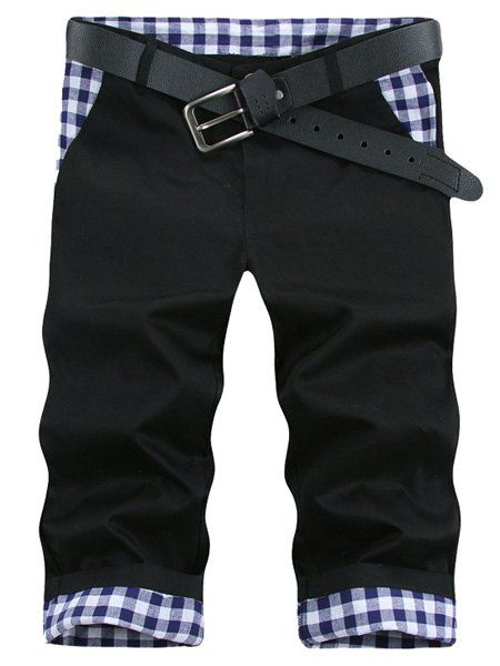 Modish Straight Leg Plaid Imprimer Shorts épissage Zipper Fly Hommes - Noir 31