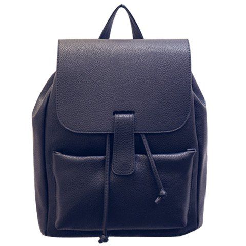 Fashionable PU Leather and Solid Colour Design Women's Backpack - BLACK 