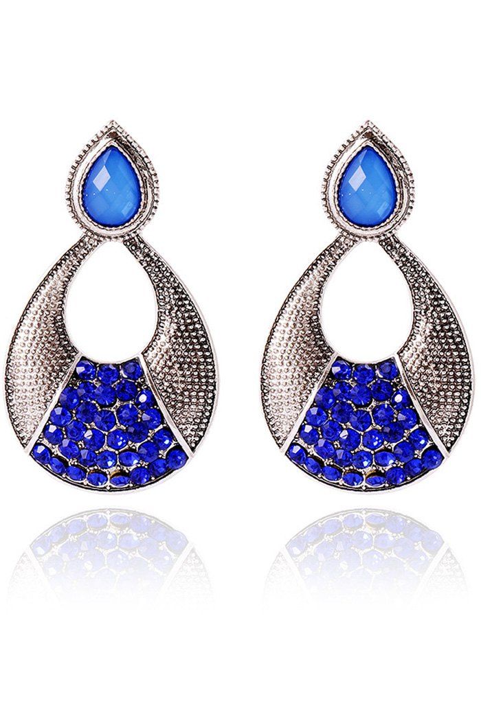 

Pair of Gothic Rhinestone Hollow Out Water Drop Earrings For Women, Sapphire blue