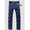 Brief Straight Leg Solid Color Zipper Fly Men's Pants - Bleu Saphir 34