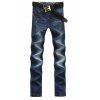 Straight Leg Bleach Wash Cat's Whisker Design Zipper Fly Men's Jeans - Bleu 30