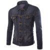 Slim Fit Turn Down Collar Single Breasted Denim Jacket For Men - Noir XL