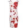 Robe de bal élégante Jewel Neck manches motif fleur Sheathy femmes - Rouge et Blanc S