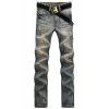 Jambe droite Bleach Wash Worn-Out Design Zipper Fly Jeans - Gris 32