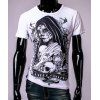 T-Shirt à Imprimé Crâne et Fille de Tatouage 3D à Col Rond et à Manches Courtes pour Homme - Blanc L