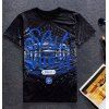 Modish col rond Lettres Imprimer T-shirt Motif de construction 3D hommes à manches courtes - Noir L