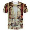 T-shirt Modish Motif col rond 3D Streetscape hommes à manches courtes - multicolore M
