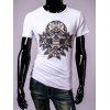 Crâne 3D et T-shirt imprimé floral col rond manches courtes hommes - Blanc M