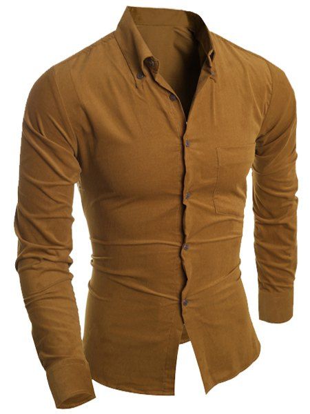 

Turn-Down Collar Slimming Long Sleeve Button-Down Corduroy Men's Shirt, Earthy