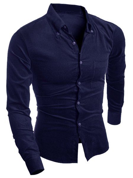 

Turn-Down Collar Slimming Long Sleeve Button-Down Corduroy Men's Shirt, Cadetblue