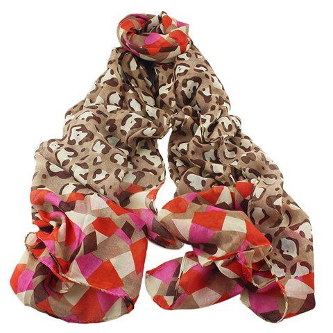 Stylish Geometric and Leopard Pattern Voile Scarf For Women - café 