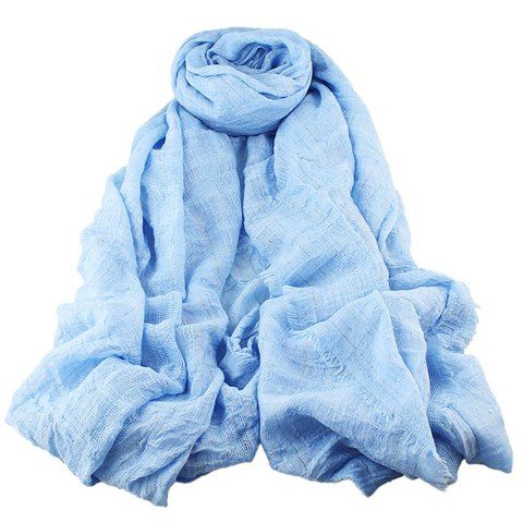 Stylish Fringed Embellished Solid Color Voile Scarf For Women - Bleu clair 