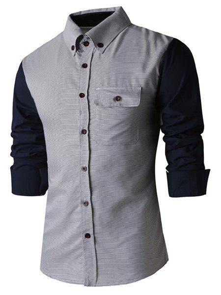 Turn-Down Collar Slimming Long Sleeve Splicing Design Button-Down Men's Shirt - Cadetblue M
