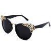 Chic Rhinestone and Leaf Shape Embellished Women's Black Sunglasses - Noir 