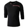 Slimming V-Neck Long Sleeve Zipper Design Men's T-Shirt - Noir 2XL